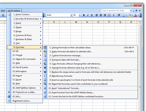 ASAP Utilities Menu Excel