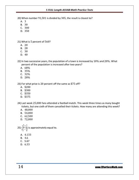 ASVAB Practice Test Answers Math Concepts