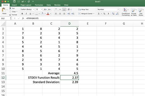 AVERAGE and STDEV Functions in Excel