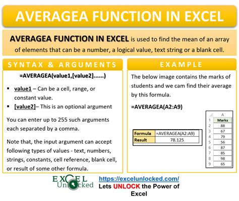 AVERAGEA function formula