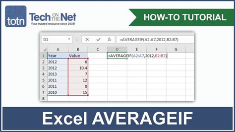 AVERAGEIF Formula Example