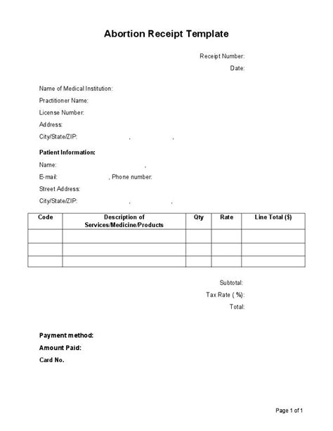 Abortion Receipt Template