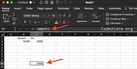 Absolute References in Excel for Mac Example 2