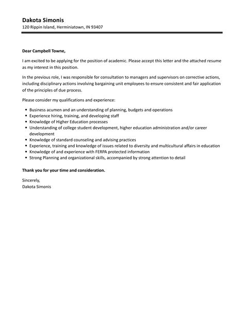 Academic Cover Letter Template