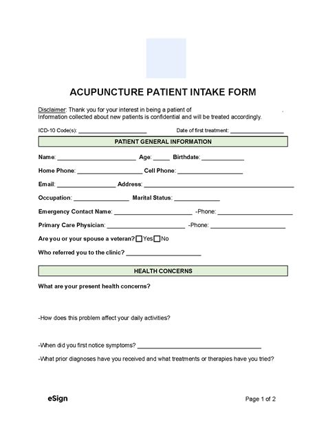 Acupuncture Intake Form Template