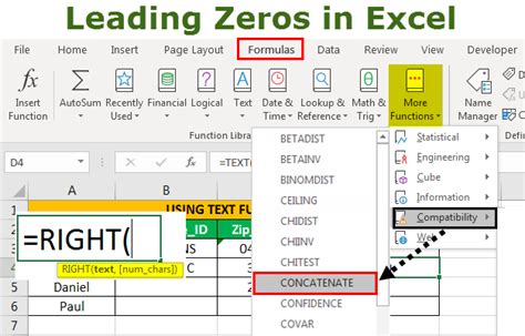 Excel interface for adding leading zeros