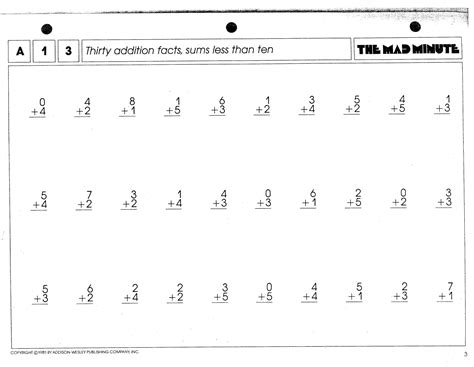 Addition Facts Mad Minute Worksheet