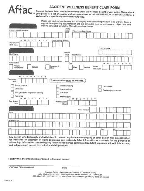 Aflac Wellness Claim Form