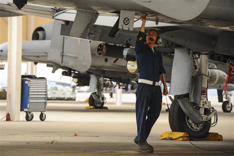 Air Force Crew Chief conducting pre-flight inspection