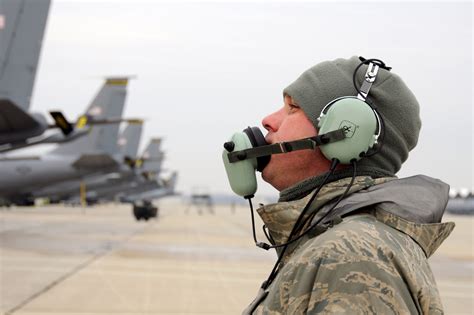 Air Force Crew Chief providing excellent communication skills