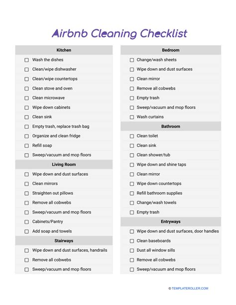 Airbnb Cleaning Checklist Example