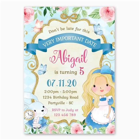 Alice in Wonderland Birthday Invitations