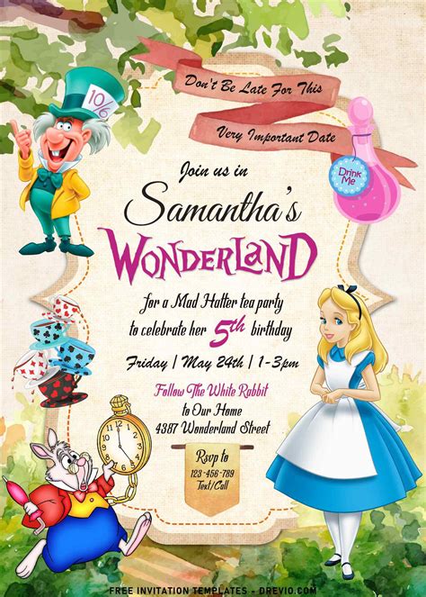 Alice in Wonderland Invitations Template Free Download