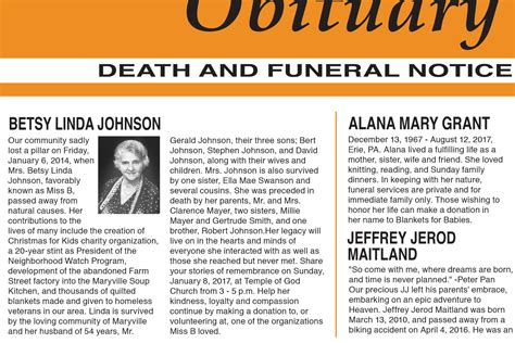 Example of an Alleghany Obituary