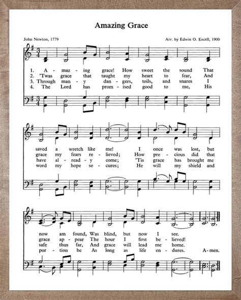 Amazing Grace Hymn Sheet Music