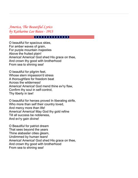 America the Beautiful Lyrics Printable Free