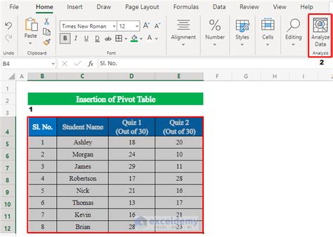 Analyze in Excel Method