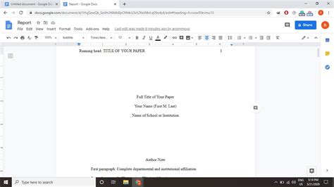 APA 7th Edition Template for Google Docs Example