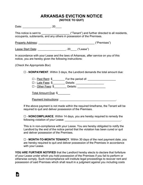 Arkansas Eviction Notice Template Blank