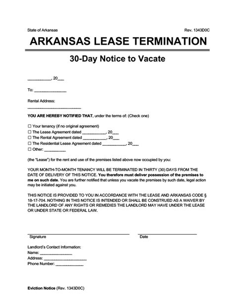 Arkansas Eviction Notice Template Example