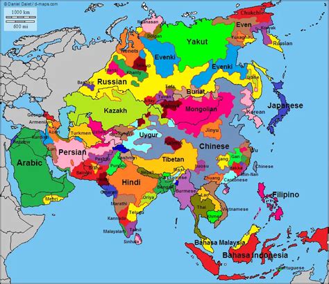 Printable Multi-Language Map of Asia