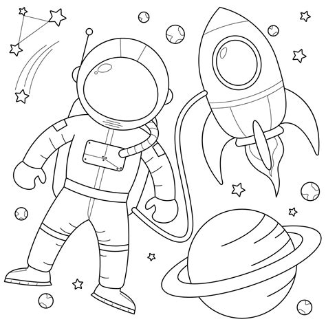 Astronaut and Rocket Coloring Page for Kids