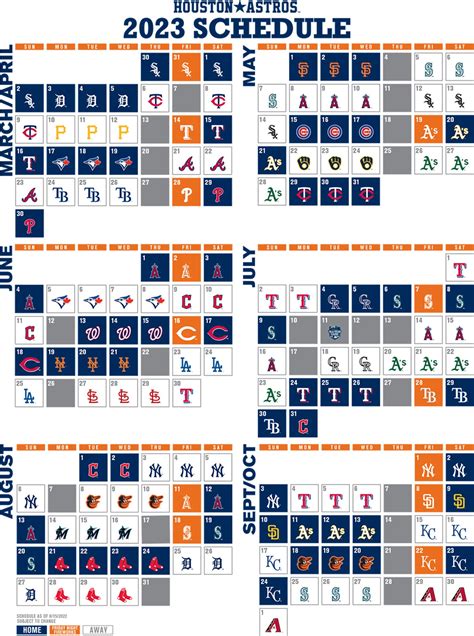 Astros Schedule Grid