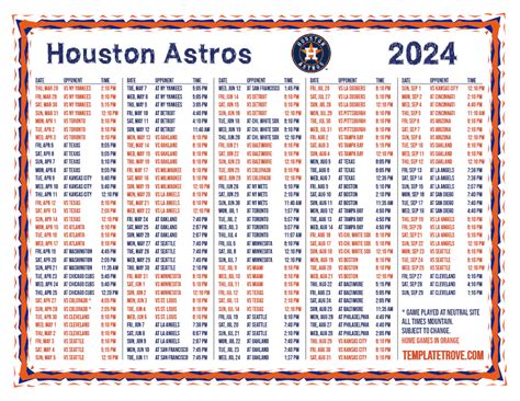 Astros Schedule Spreadsheet