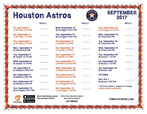 Astros Schedule Template