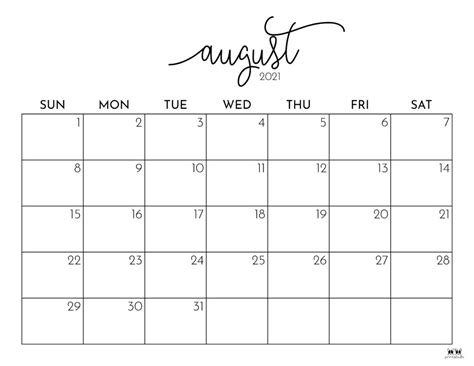 August Calendar Templates