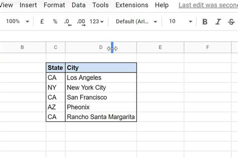 Autofit Cells in Google Sheets Example 1