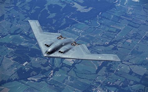 The B-2 Spirit taking off from a runway