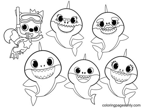 Baby Shark Family Coloring Page 2