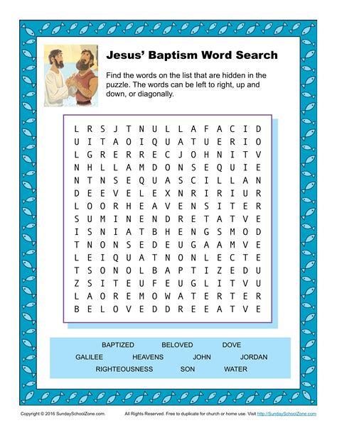 Baptism Printable Word Search