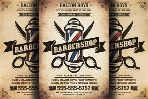 Classic Vintage Barber Shop Flyer Template Design