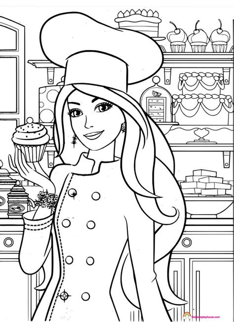 Barbie chef coloring page