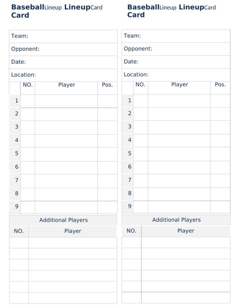 Baseball Lineup Cards Template Features