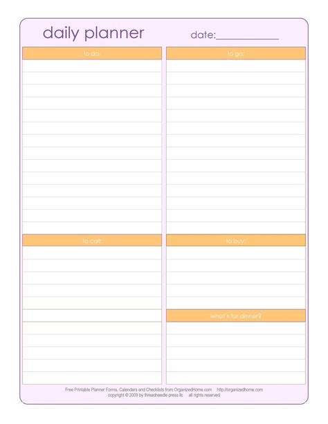 Basic Daily Calendar Template