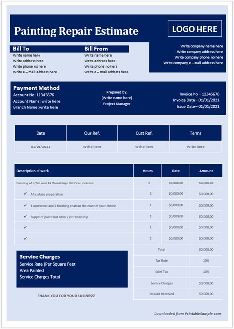 Basic Paint Estimate Template