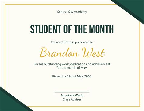 Basic Student of the Month Certificate