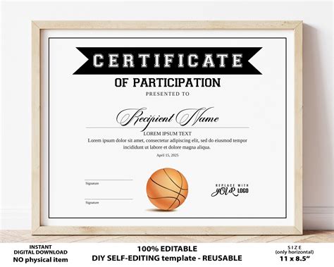 Basketball Certificate Template Example