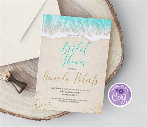 Beach bridal shower invitation template