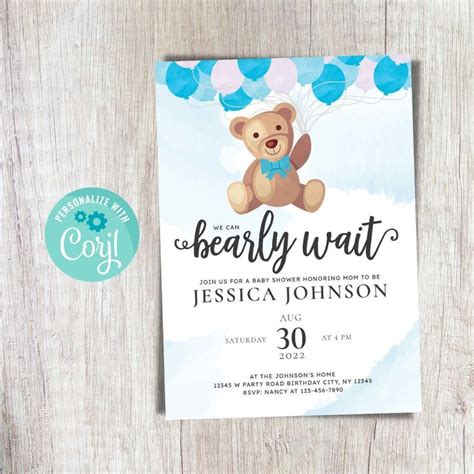 Bearly Wait Invitation Template For Baby Shower