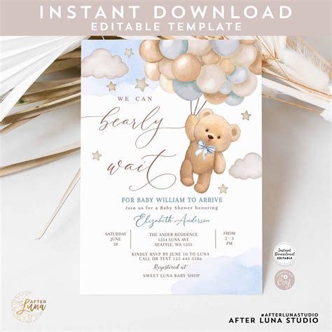 Bearly Wait Invitation Template Blue Theme