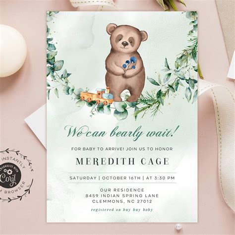 Bearly Wait Invitation Template Red Theme