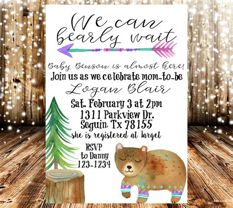 Bearly Wait Invitation Template Woodland Theme