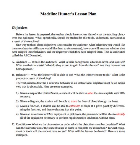 Benefits of Using the Madeline Hunter Lesson Plan Template