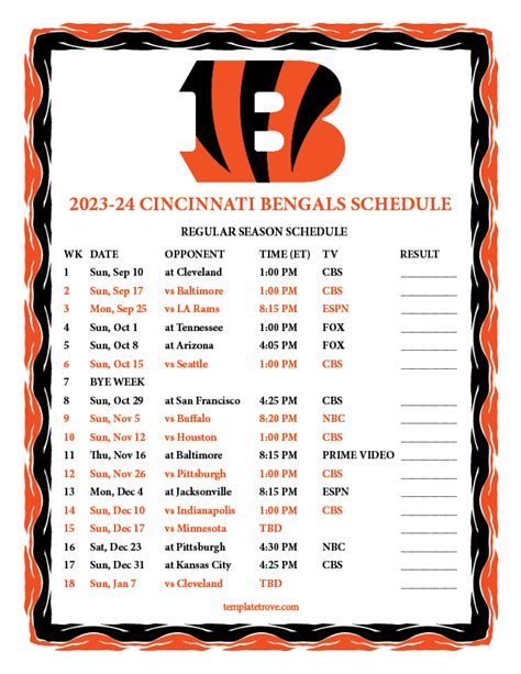 Bengals Schedule Image 1