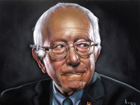 A drawing of Bernie Sanders with a speech bubble