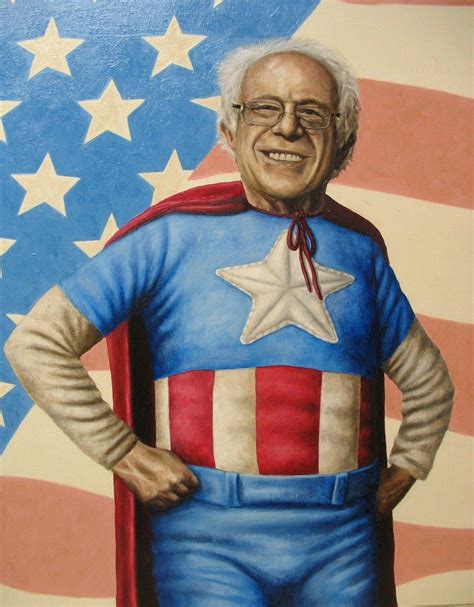 A drawing of Bernie Sanders with a speech bubble